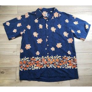 Bullhead Island Series Large blue orange Floral Hawaiian Shirt Mens Aloha luau